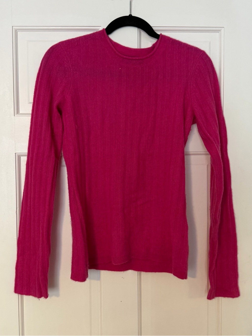 NAADAM Ribbed 100% Cashmere Crewneck Long-Sleeve Top - Fuchsia